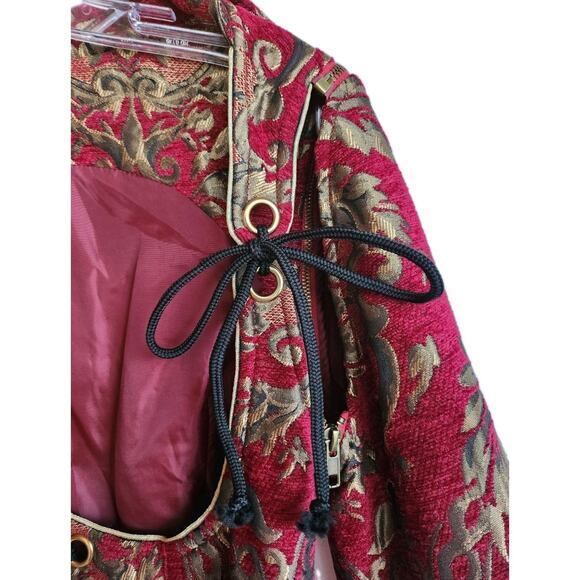 Devil Fashion Red Gold Brocade Renaissance Gothic Pirate Coat Costume Small - Picture 5 of 11